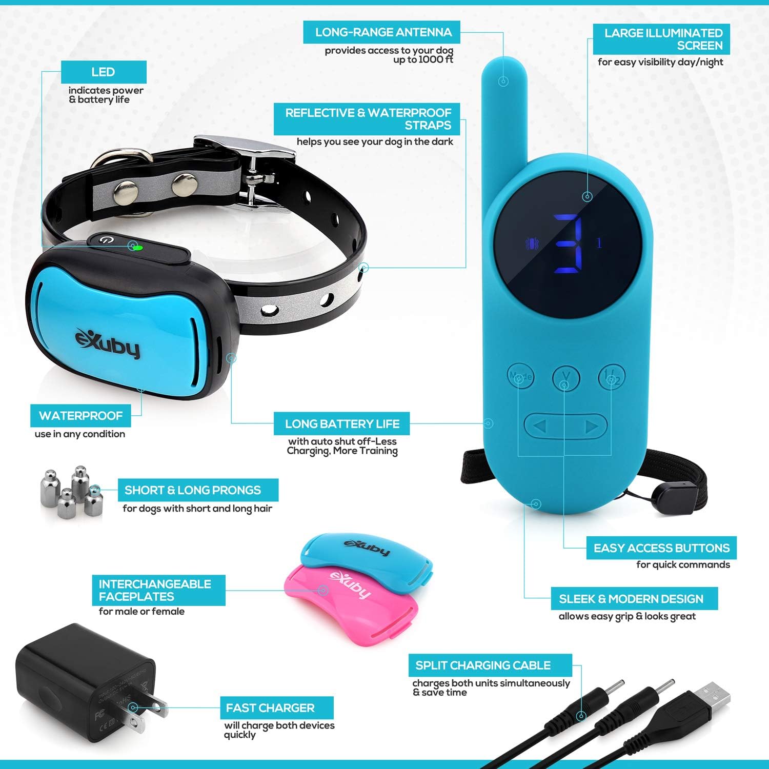 eXuby - Tiny Shock Collar for Small Dogs 5-15lbs - Smallest Collar on The Market - Sound, Vibration, & Shock - 9 Intensity Levels - Pocket-Size Remote - 5