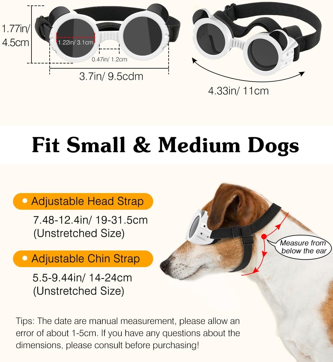 Small Dog Sunglasses UV Protection Goggles Eye Wear Protection with Adjustable Strap Doggy Panda Shape Anti-Fog Sunglasses for Pet Dogs Sun Glasses Doggie Windproof Glasses, White - 4