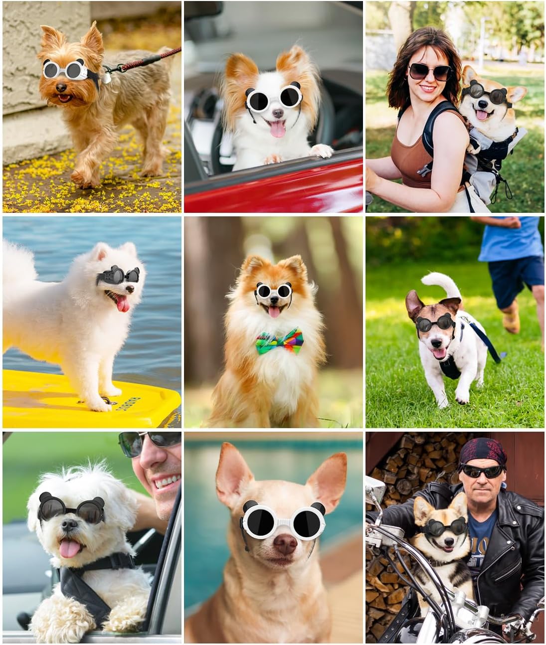 Small Dog Sunglasses UV Protection Goggles Eye Wear Protection with Adjustable Strap Doggy Panda Shape Anti-Fog Sunglasses for Pet Dogs Sun Glasses Doggie Windproof Glasses, White - 7