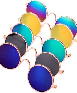 Dplus Cool Stylish and Funny Cute Pet Sunglasses - Glasses Set of 5 - Classic Retro Circular Metal Prince Sunglasses for Cat,Chihuahua or Small Dogs (with tie) - 5