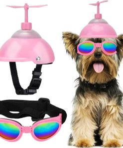 IUOUTG Dog Helmet and Goggles with Cute Propeller Adjustable Puppy Hard Hat and Sunglasse Summer Riding Motorcycle Helmet Dog Goggles Set for Small Medium Dogs - 1