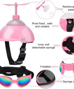 IUOUTG Dog Helmet and Goggles with Cute Propeller Adjustable Puppy Hard Hat and Sunglasse Summer Riding Motorcycle Helmet Dog Goggles Set for Small Medium Dogs - 2