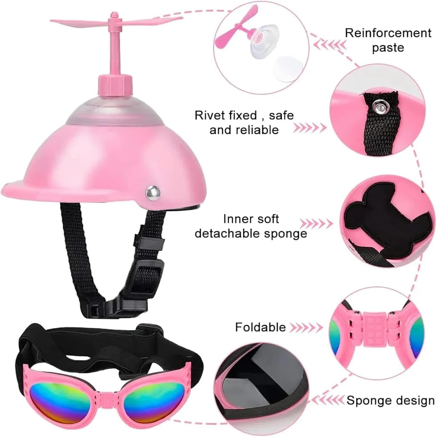 IUOUTG Dog Helmet and Goggles with Cute Propeller Adjustable Puppy Hard Hat and Sunglasse Summer Riding Motorcycle Helmet Dog Goggles Set for Small Medium Dogs - 2