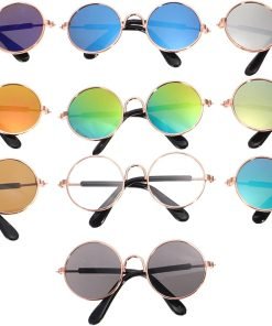 Vintage Accessories Small Pet Dog Costume Sunglasses- 10Pcs Cat Retro Sunglasses Round Metal Puppy Sunglasses Photo Props Eyewear for Cats Small Medium Dogs Summer Dress - 1