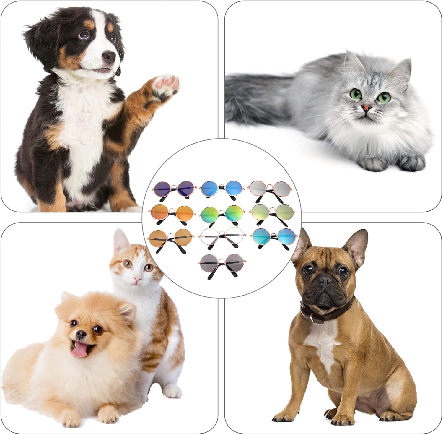 Vintage Accessories Small Pet Dog Costume Sunglasses- 10Pcs Cat Retro Sunglasses Round Metal Puppy Sunglasses Photo Props Eyewear for Cats Small Medium Dogs Summer Dress - 3