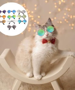 Vintage Accessories Small Pet Dog Costume Sunglasses- 10Pcs Cat Retro Sunglasses Round Metal Puppy Sunglasses Photo Props Eyewear for Cats Small Medium Dogs Summer Dress - 9