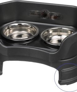 Neater Feeder - Deluxe Model Adjustable Height - Mess-Proof Dog Bowls (Small, Midnight Black) - Made in USA - Elevated, No Spill, Non-Tip, Non-Slip, Raised Stainless Steel Food & Water Pet Bowls - 1