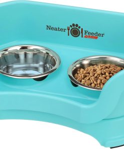 Neater Feeder - Deluxe Model - Mess-Proof Dog Bowls (Small, Aquamarine) - Made in USA - Elevated, No Spill, Non-Tip, Non-Slip, Raised Stainless Steel Food & Water Pet Bowls - 1
