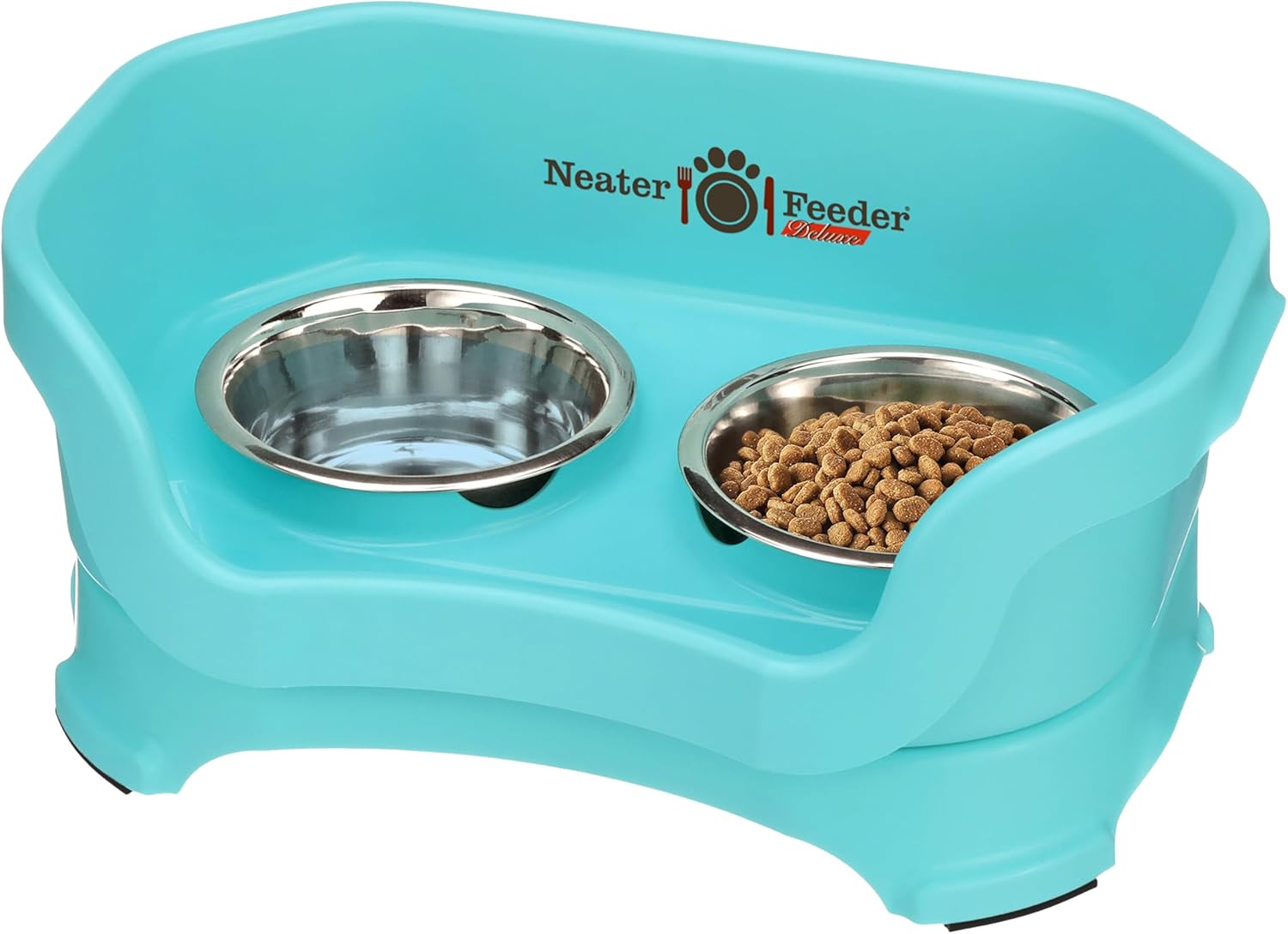 Neater Feeder - Deluxe Model - Mess-Proof Dog Bowls (Small, Aquamarine) - Made in USA - Elevated, No Spill, Non-Tip, Non-Slip, Raised Stainless Steel Food & Water Pet Bowls - 1