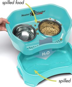 Neater Feeder - Deluxe Model - Mess-Proof Dog Bowls (Small, Aquamarine) - Made in USA - Elevated, No Spill, Non-Tip, Non-Slip, Raised Stainless Steel Food & Water Pet Bowls - 2