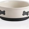Sweejar Ceramic Dog Bowls with Bone Pattern, Dog Food Dish for Small Dogs, Porcelain Pet Bowl for Water 16 Fl Oz (Beige) - 1