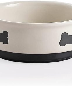 Sweejar Ceramic Dog Bowls with Bone Pattern, Dog Food Dish for Small Dogs, Porcelain Pet Bowl for Water 16 Fl Oz (Beige) - 1