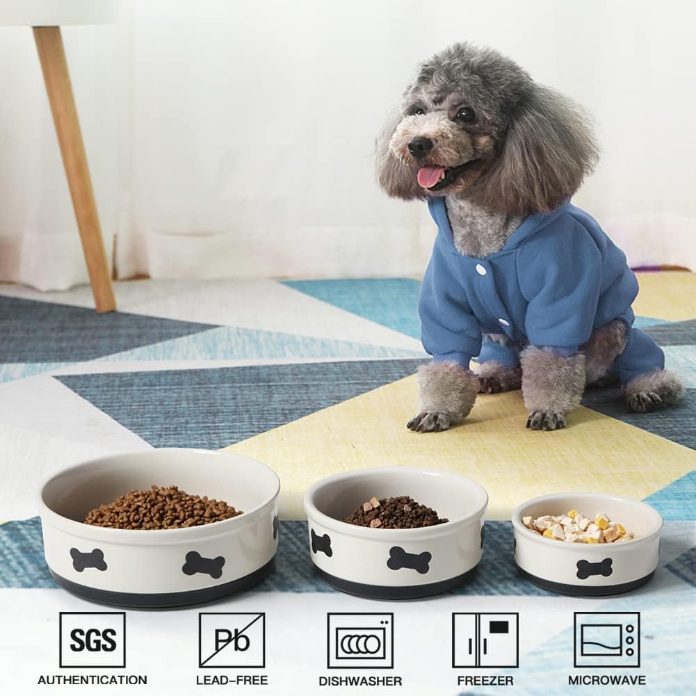 Sweejar Ceramic Dog Bowls with Bone Pattern, Dog Food Dish for Small Dogs, Porcelain Pet Bowl for Water 16 Fl Oz (Beige) - 2