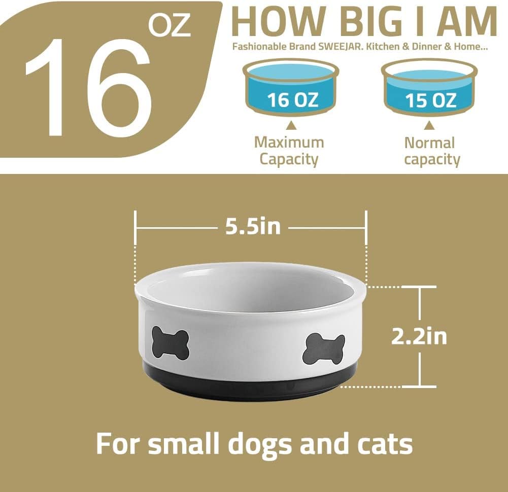 Sweejar Ceramic Dog Bowls with Bone Pattern, Dog Food Dish for Small Dogs, Porcelain Pet Bowl for Water 16 Fl Oz (Beige) - 5