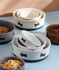 Sweejar Ceramic Dog Bowls with Bone Pattern, Dog Food Dish for Small Dogs, Porcelain Pet Bowl for Water 16 Fl Oz (Beige) - 6