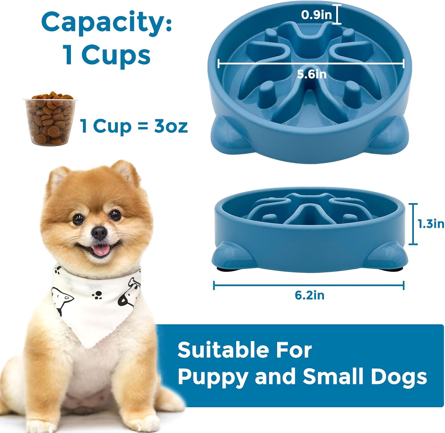 Vannon 2 Pack Slow Feeder Dog Bowls Non Slip Puppy Bowl Durable Dog Puzzle Feeder Bloat Stop Dog Food Bowls for Puppy and Small Dogs, BPA Free, 1 Cup - 2