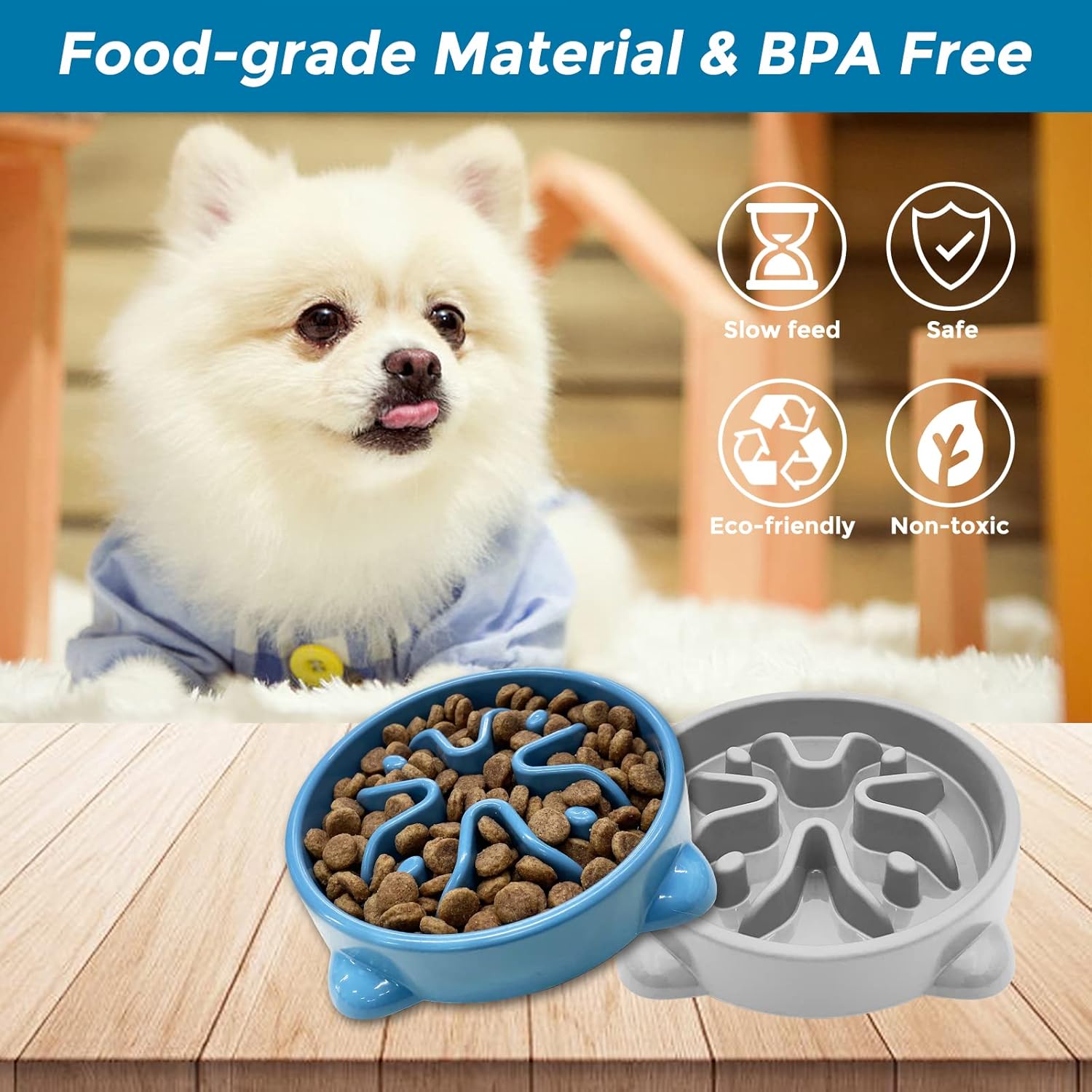 Vannon 2 Pack Slow Feeder Dog Bowls Non Slip Puppy Bowl Durable Dog Puzzle Feeder Bloat Stop Dog Food Bowls for Puppy and Small Dogs, BPA Free, 1 Cup - 4