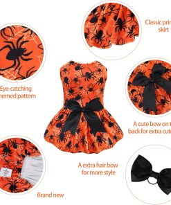 CuteBone Halloween Dog Dresses Velvet Holiday Small Dogs Clothes Onesie Pet Apparel Girl Puppy Skirt with Bow Hair Rope CVA46XXS - 2