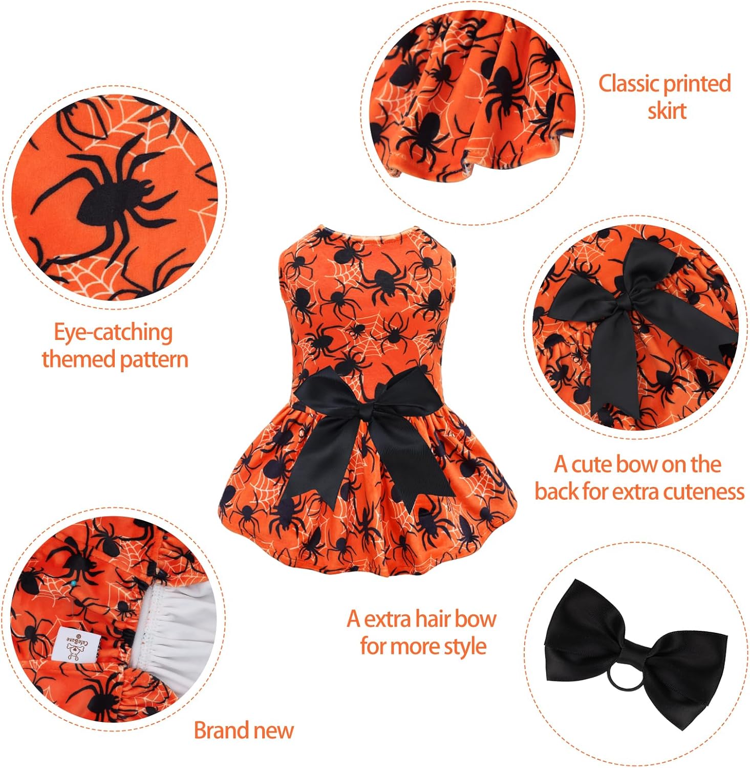 CuteBone Halloween Dog Dresses Velvet Holiday Small Dogs Clothes Onesie Pet Apparel Girl Puppy Skirt with Bow Hair Rope CVA46XXS - 2