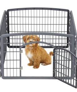 IRIS USA Dog Playpen, 4-Panel 24 Pet Playpen with Door, Puppy Playpen, Indoor-Outdoor Dog Pen, 35 x 35 x 24, Foldable, Customizable, Dark Gray - 1