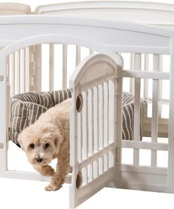 IRIS USA Dog Playpen, 4-Panel 24" Pet Playpen with Door, Puppy Playpen, Indoor/Outdoor Dog Pen, 35 x 35 x 24, Foldable, Customizable, White