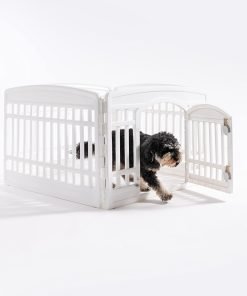 IRIS USA Dog Playpen, 4-Panel 24 Pet Playpen with Door, Puppy Playpen, Indoor-Outdoor Dog Pen, 35 x 35 x 24, Foldable, Customizable, White - 10