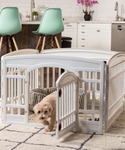 IRIS USA Dog Playpen, 4-Panel 24 Pet Playpen with Door, Puppy Playpen, Indoor-Outdoor Dog Pen, 35 x 35 x 24, Foldable, Customizable, White - 6