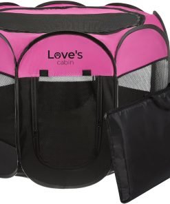 Love's cabin Pet Puppy Dog Playpen, Small Dog Tent Crates Cage Indoor-Outdoor, Portable Playpen for Dog and Cat, Foldable Pop Up Dog Kennel Playpen with Carring Case, Removable Zipper Top, Pink - 1