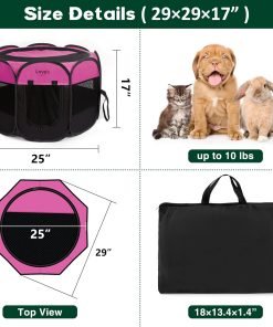 Love's cabin Pet Puppy Dog Playpen, Small Dog Tent Crates Cage Indoor-Outdoor, Portable Playpen for Dog and Cat, Foldable Pop Up Dog Kennel Playpen with Carring Case, Removable Zipper Top, Pink - 7