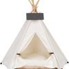 Pet Teepee Dog & Puppy Cat Tents Tipi Bed Portable Houses with Thick Cushion for Pets Up to 15lbs - 1