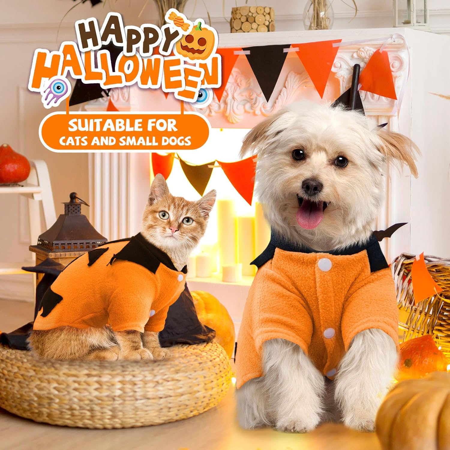 Dog Halloween Sweater Soft Fleece Puppy Cat Fall Winter Clothes Cute Pumpkin Halloween Dog Costumes with Sleeves Funny Doggie Outfits for Kitten Small Dogs Chihuahua Party Apparel - 2