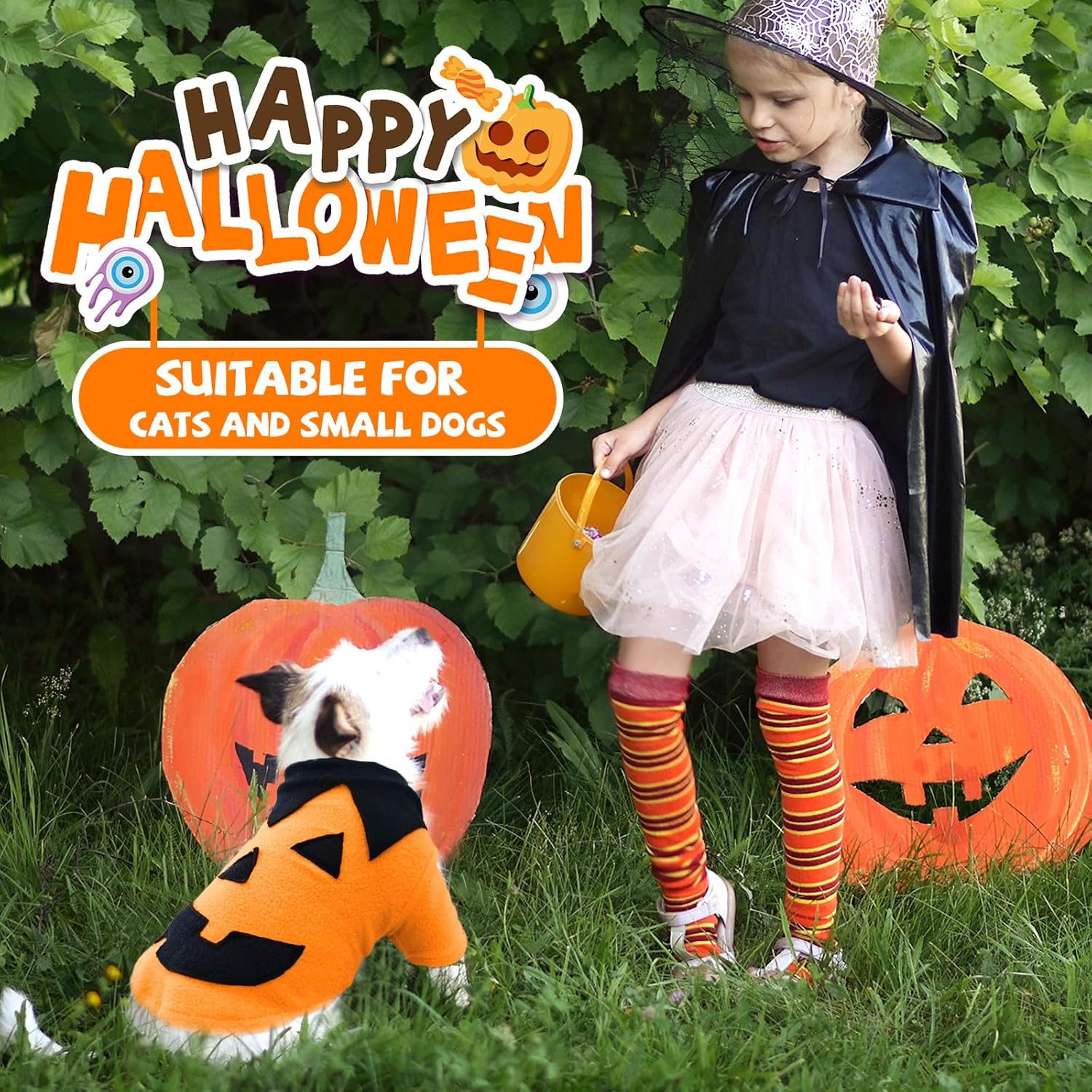 Dog Halloween Sweater Soft Fleece Puppy Cat Fall Winter Clothes Cute Pumpkin Halloween Dog Costumes with Sleeves Funny Doggie Outfits for Kitten Small Dogs Chihuahua Party Apparel - 7