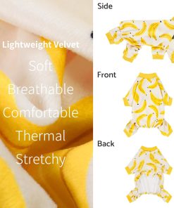 Fitwarm Banana Dog Pajamas, Warm Dog Onesie, Dog Clothes for Small Dogs Girl Boy, Lightweight Velvet Pet Jumpsuit, Cat Outfit, Beige, Yellow, Small - 4