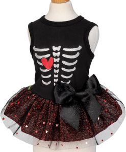 Fitwarm Halloween Skeleton Dog Dress, Funny Dog Halloween Costumes, Doggy Clothes for Small Dogs Girl, Pet Apparel, Black, Red, White, XS - 3