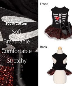 Fitwarm Halloween Skeleton Dog Dress, Funny Dog Halloween Costumes, Doggy Clothes for Small Dogs Girl, Pet Apparel, Black, Red, White, XS - 4