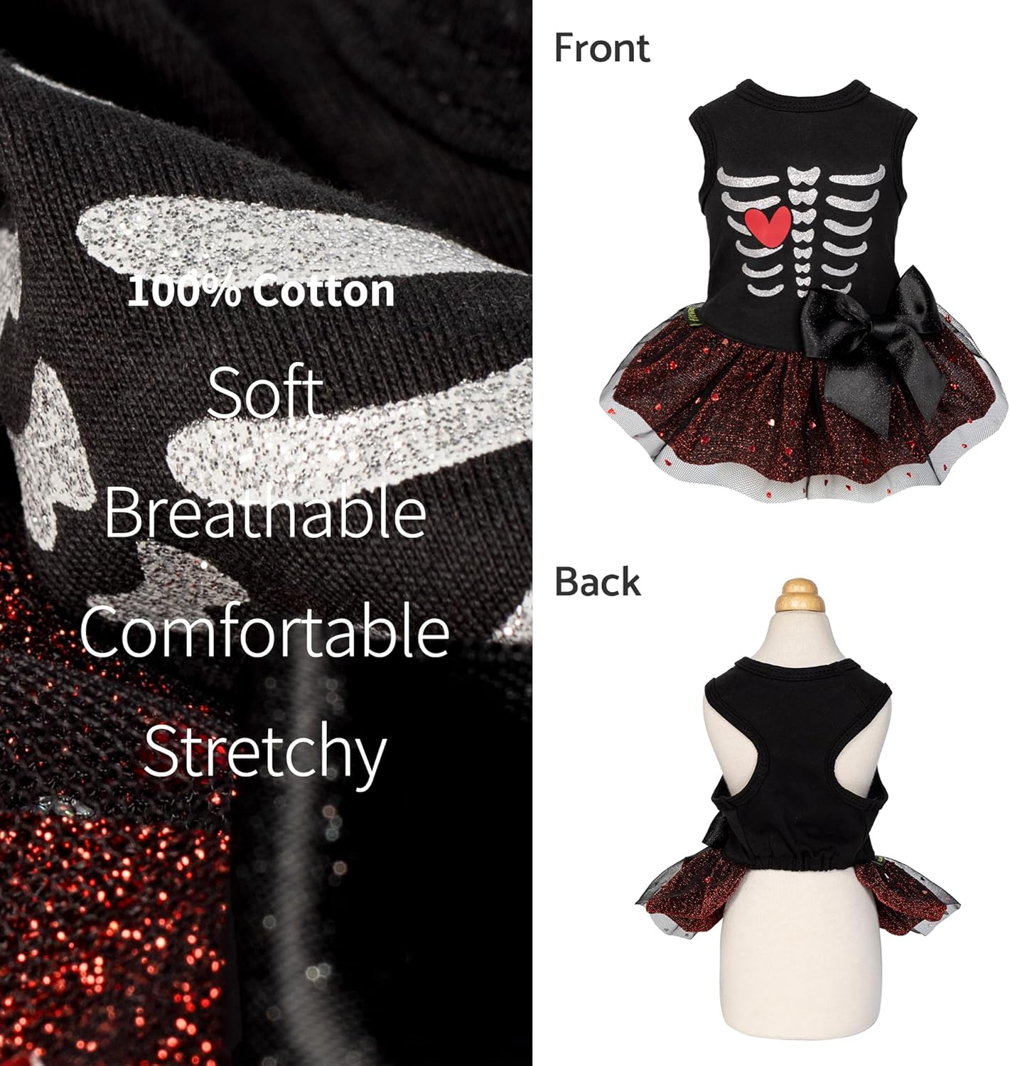 Fitwarm Halloween Skeleton Dog Dress, Funny Dog Halloween Costumes, Doggy Clothes for Small Dogs Girl, Pet Apparel, Black, Red, White, XS - 4 Fitwarm Halloween Skeleton Dog Dress, Funny Dog Halloween Costumes, Doggy Clothes for Small Dogs Girl, Pet Apparel, Black, Red, White, XS - 4