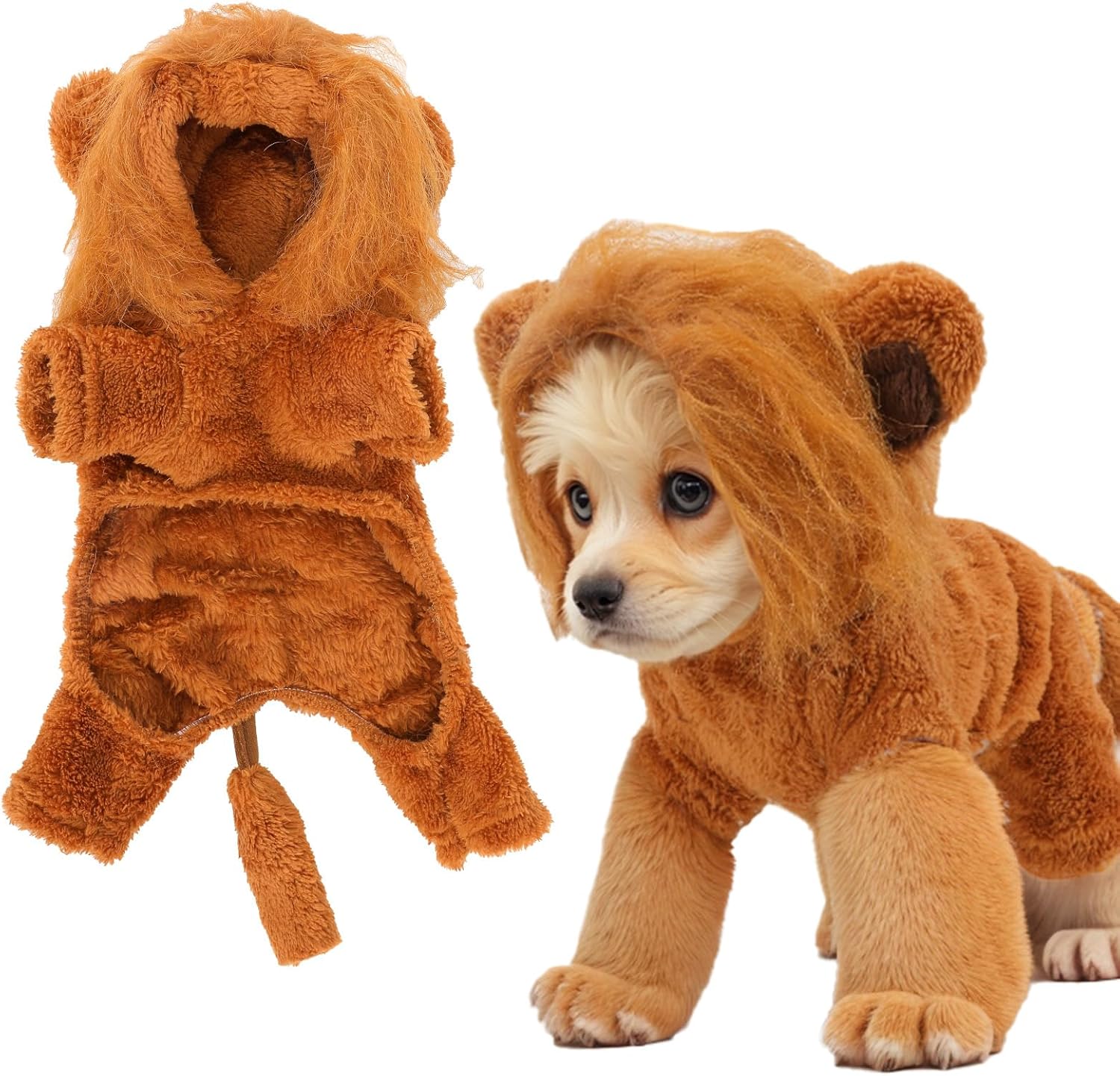 Halloween Dog Lion Costume Lion Mane Pet Cat Clothes Funny Puppy Lion Hoodie Outfits for Small Medium Dogs Cats Chihuahua Yorkie Party Cosplay (Lion, Small) - 1