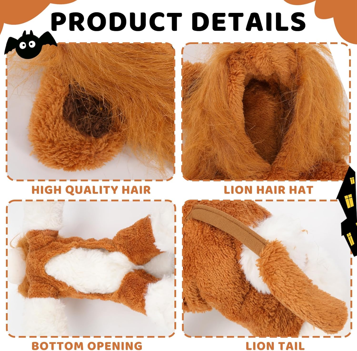 Halloween Dog Lion Costume Lion Mane Pet Cat Clothes Funny Puppy Lion Hoodie Outfits for Small Medium Dogs Cats Chihuahua Yorkie Party Cosplay (Lion, Small) - 3