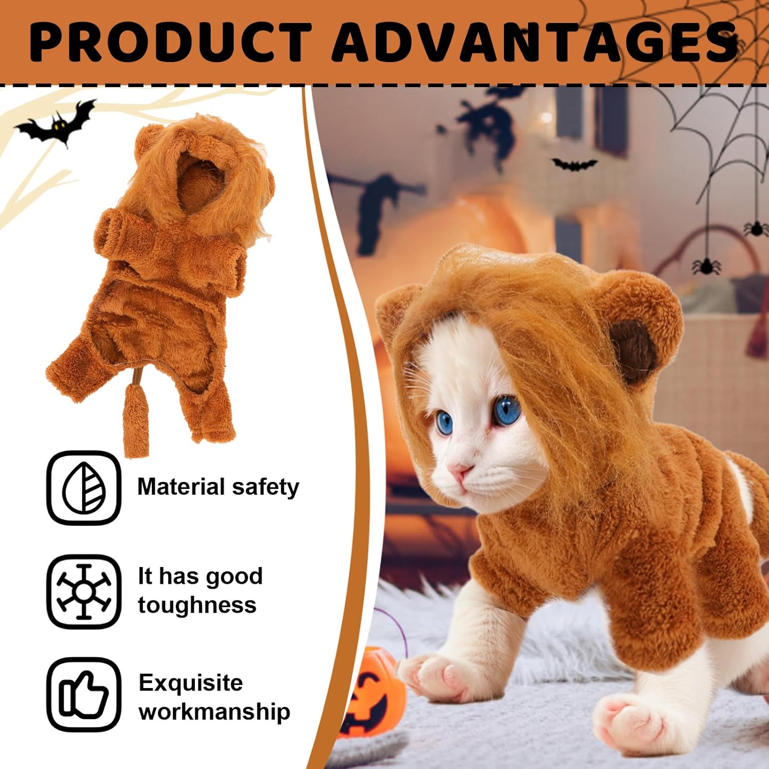 Halloween Dog Lion Costume Lion Mane Pet Cat Clothes Funny Puppy Lion Hoodie Outfits for Small Medium Dogs Cats Chihuahua Yorkie Party Cosplay (Lion, Small) - 4