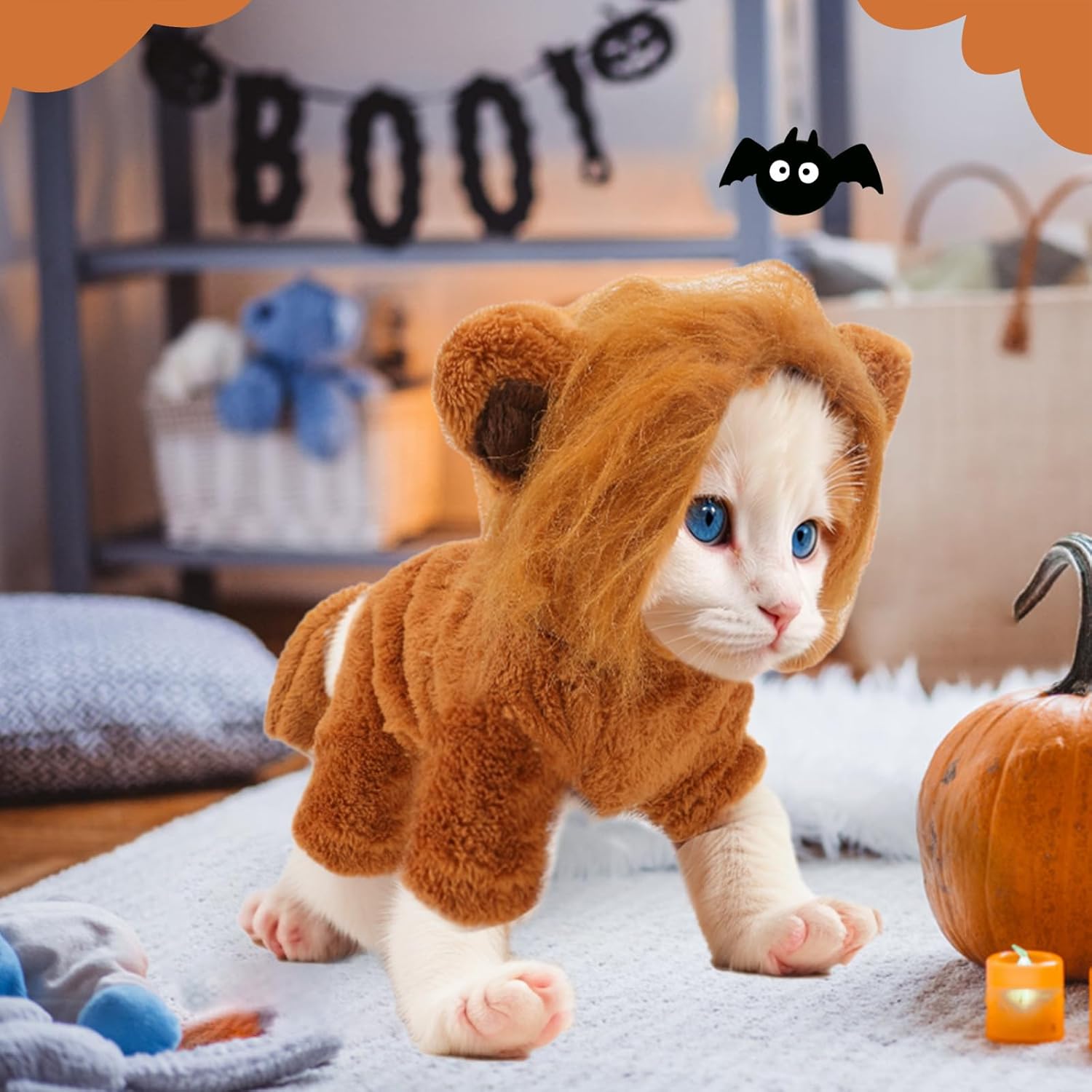Halloween Dog Lion Costume Lion Mane Pet Cat Clothes Funny Puppy Lion Hoodie Outfits for Small Medium Dogs Cats Chihuahua Yorkie Party Cosplay (Lion, Small) - 5
