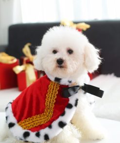 Lovelyshop pet Serial Lux Fur Red Cat Dog Cloak for Halloween Costumes, King Queen Prince and Princess Cosplay-XS - 2