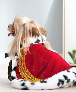 Lovelyshop pet Serial Lux Fur Red Cat Dog Cloak for Halloween Costumes, King Queen Prince and Princess Cosplay-XS - 3