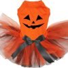 Petitebella Pumpkin Face Puppy Dog Dress (Orange-Orange Black, X-Small) - 1