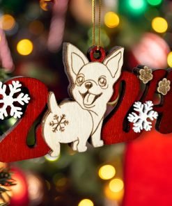Chihuahua Dog 2024 Christmas Ornament - Adorable Wooden Holiday Decoration for Chihuahua Lovers - 2024 Chihuahua Dog Christmas Tree Ornament 2