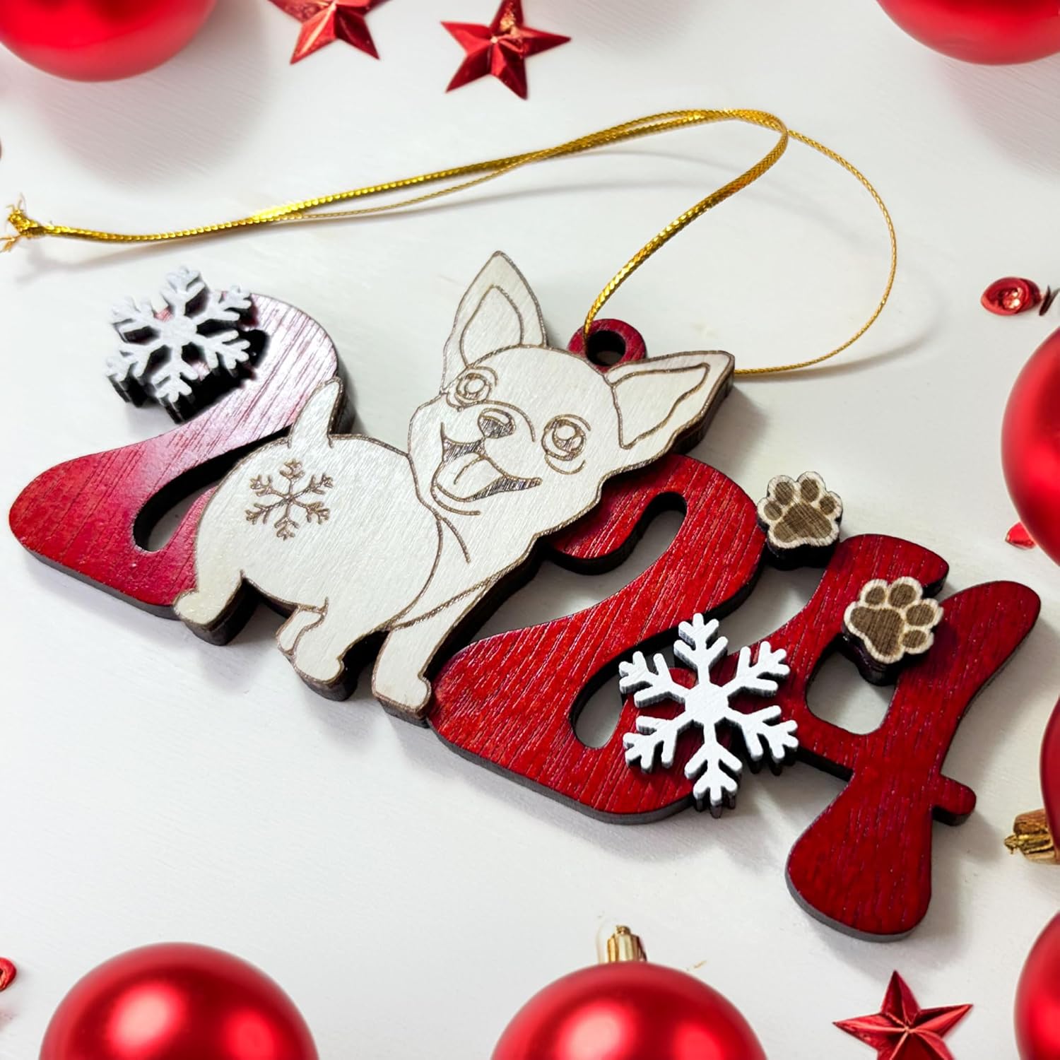 Chihuahua Dog 2024 Christmas Ornament - Adorable Wooden Holiday Decoration for Chihuahua Lovers - 2024 Chihuahua Dog Christmas Tree Ornament 3