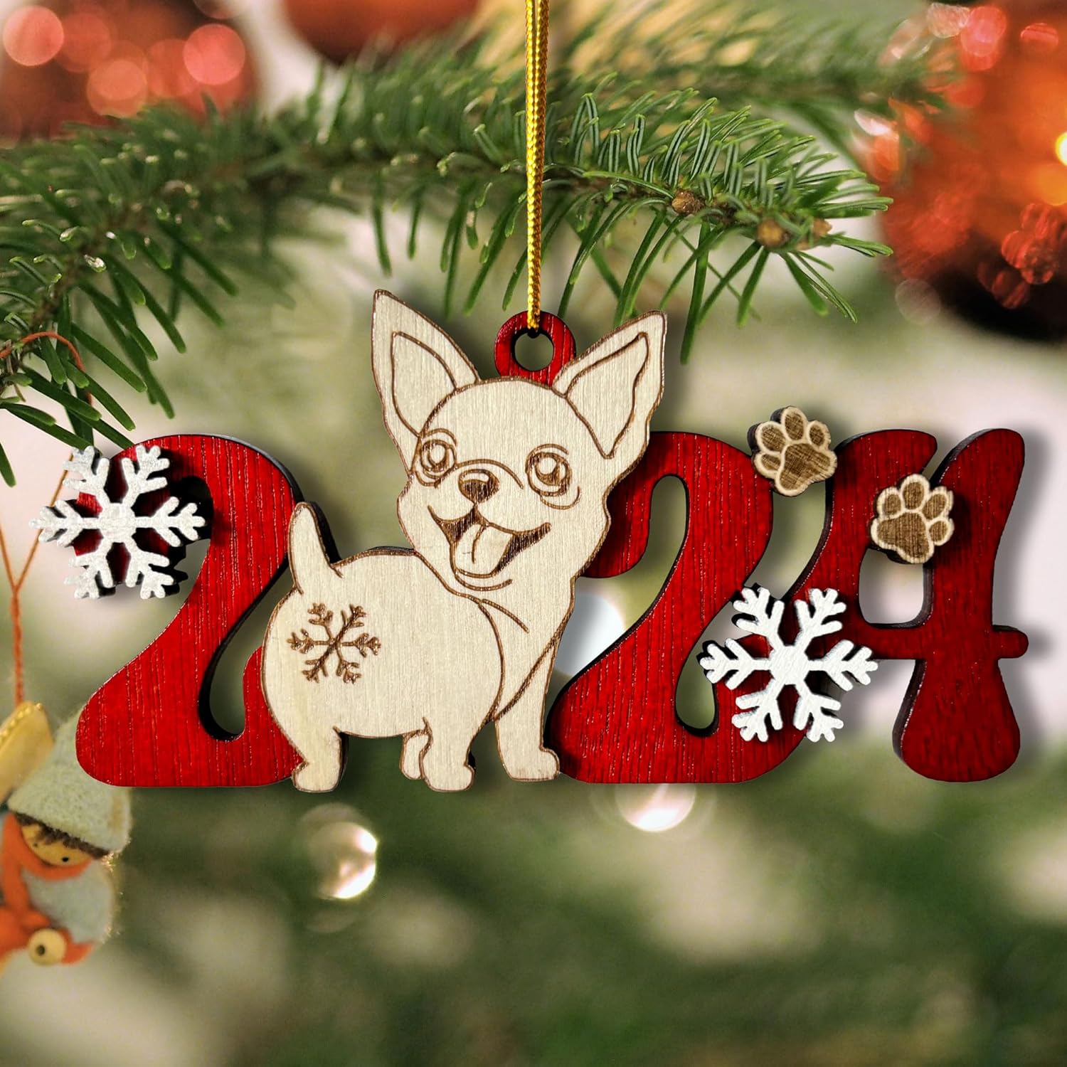 Chihuahua Dog 2024 Christmas Ornament - Adorable Wooden Holiday Decoration for Chihuahua Lovers - 2024 Chihuahua Dog Christmas Tree Ornament 5