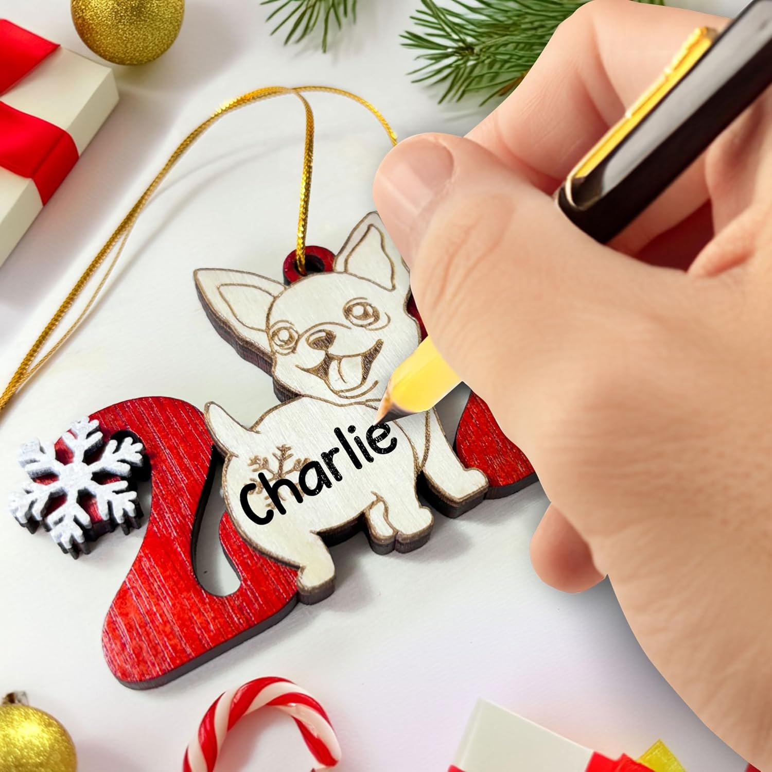 Chihuahua Dog 2024 Christmas Ornament - Adorable Wooden Holiday Decoration for Chihuahua Lovers - 2024 Chihuahua Dog Christmas Tree Ornament 6