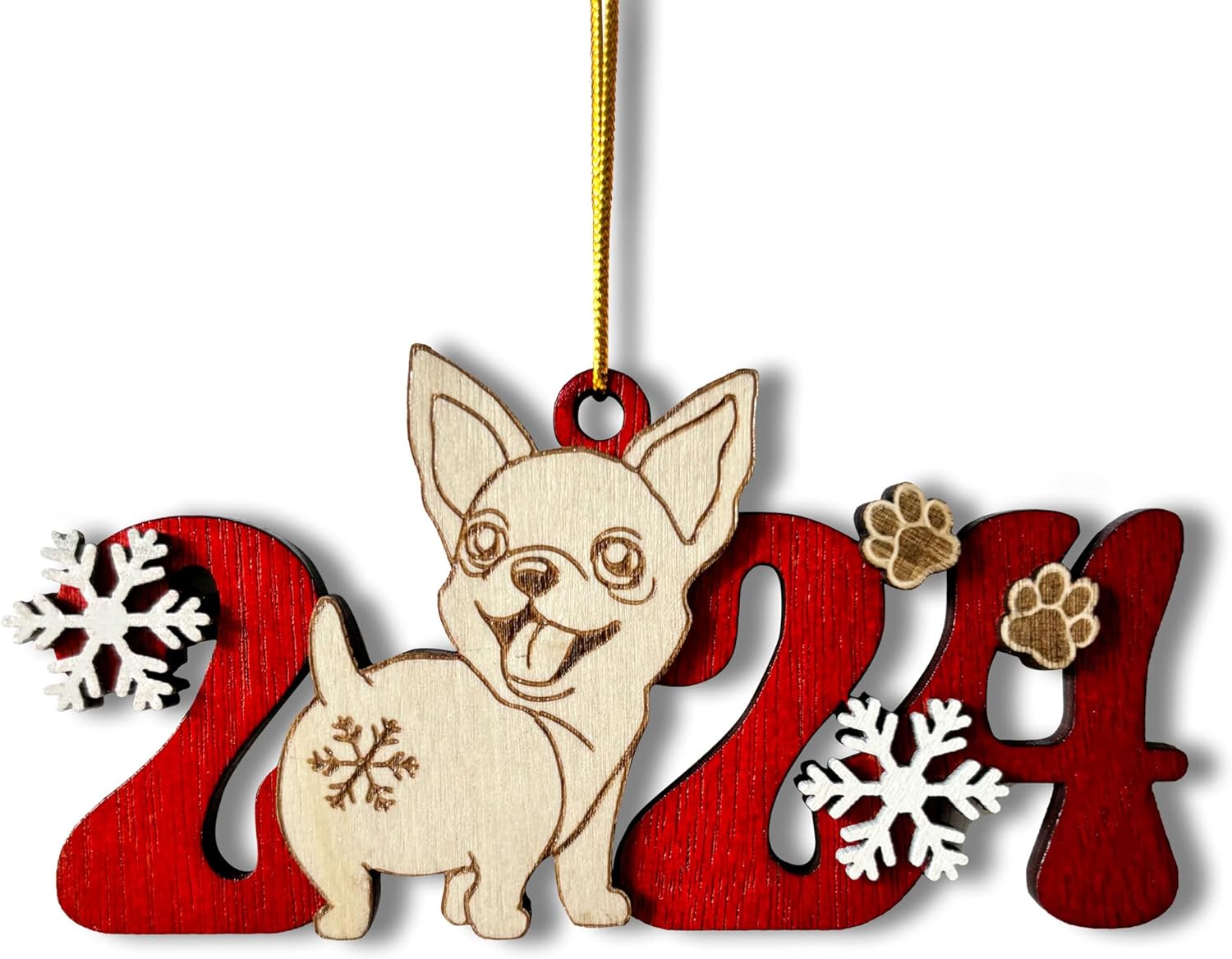 Chihuahua Dog 2024 Christmas Ornament - Adorable Wooden Holiday Decoration for Chihuahua Lovers - 2024 Chihuahua Dog Christmas Tree Ornament