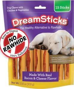 DreamBone DreamSticks with Real Bacon and Cheese Flavor, Rawhide Free Dog Chew Sticks 15 Sticks - 1