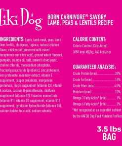 Tiki Dog Born Carnivore for Dogs, Savory Lamb, Peas & Lentils Recipe, Grain Free Baked Kibble for Maximum Nutrition, For Adult Dogs and All Size Breed Dogs, 3.5 lbs. Bag - 4